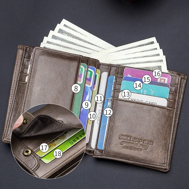 Men's Wallets Purses Anti Theft RFID Wallet Card Holder ID Package Short Vertical Vintage Genuine Leather Wallets Men Money Bag 3