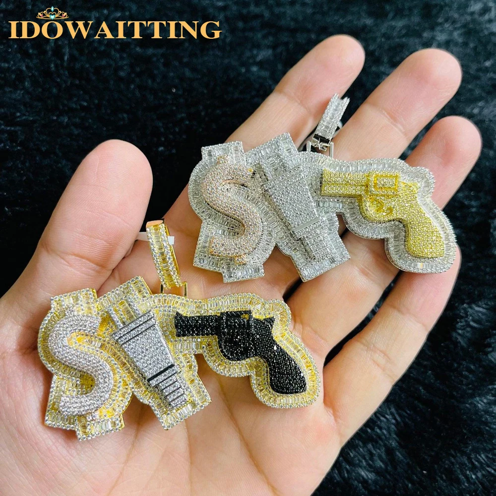 Модное ожерелье с кулоном Bling Dollor Money Power с фианитами, колье в стиле хип-хоп тройного цвета, сверкающее фианитовое ювелирное изделие в стиле рэпера для мужчин и мальчиков