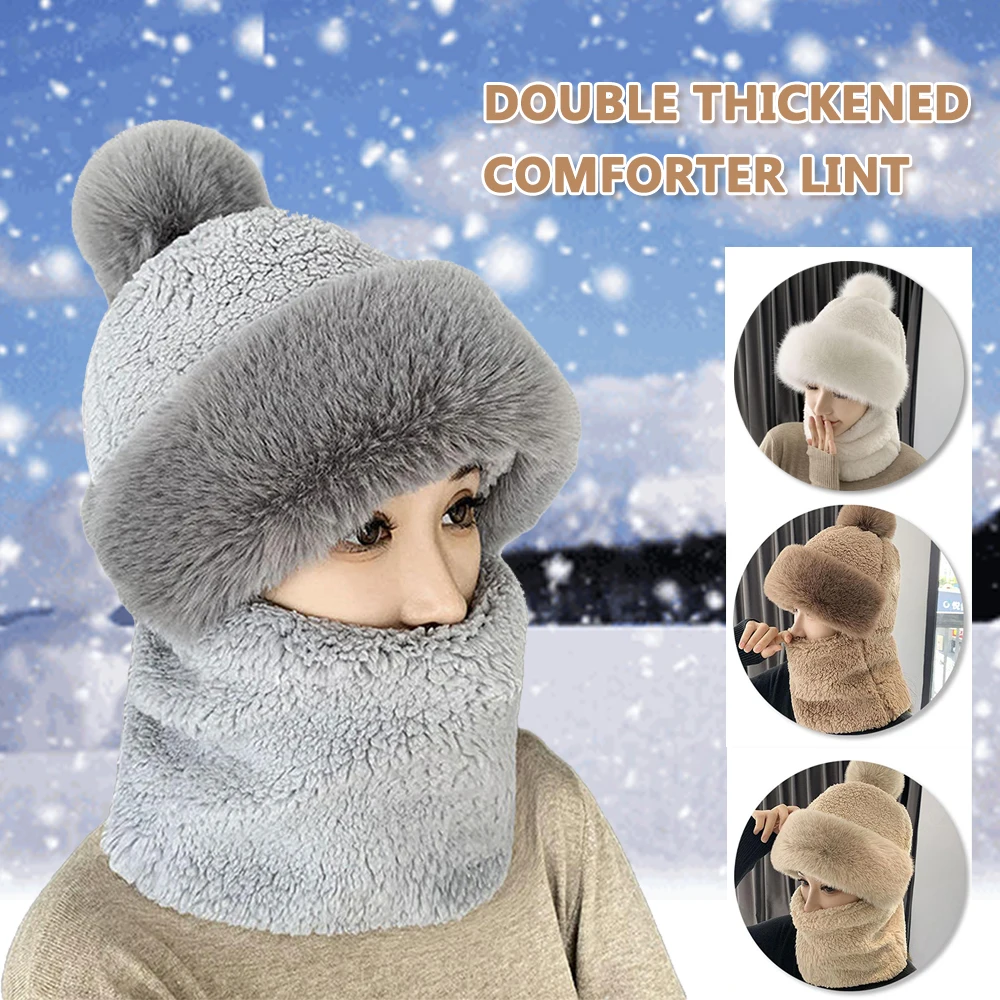 

1x Autumn Winter New Scarf Mask Integrated Ear Protection Windproof Cap Thickened Warm Riding Wool Cap Parent-child Hood