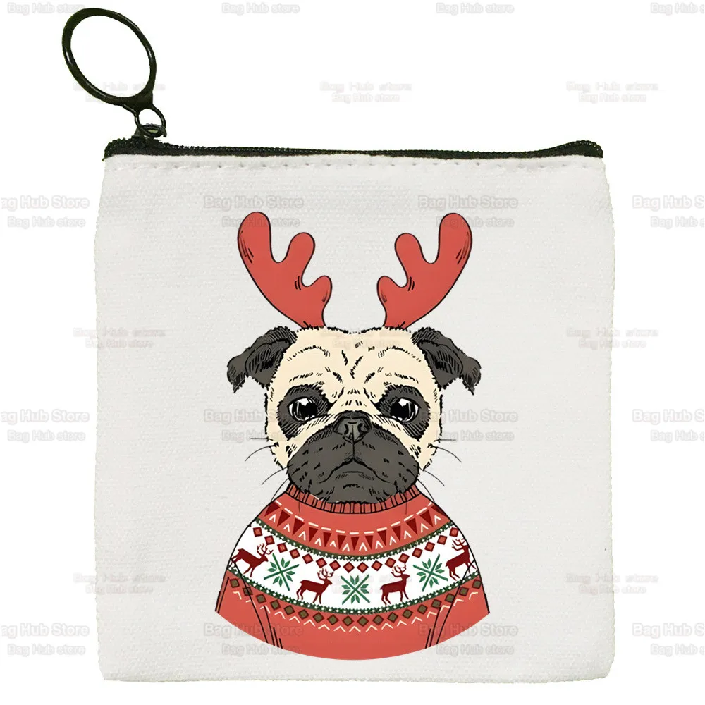 Dog Pet Pug Life Pug Anatomy Canvas Coin Purse Custom Illustration Key Case Simple Small Cloth Bag New Creative