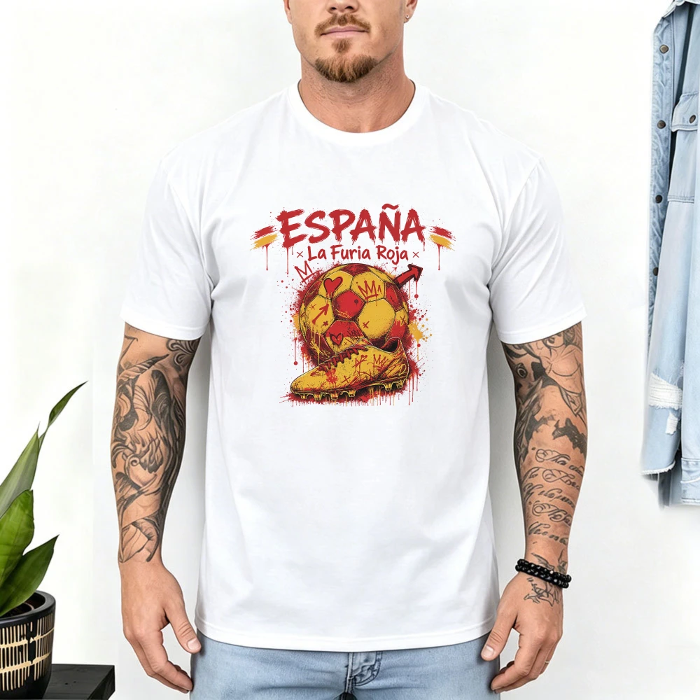 Фото Футболка для болельщиков сборной Испании La Furia Roja España, винтажная, с красными брызгами краски, к Чемпионату мира 2026, подарок для футбольных фанатов, хлопковая футболка для болельщиков Испании №1