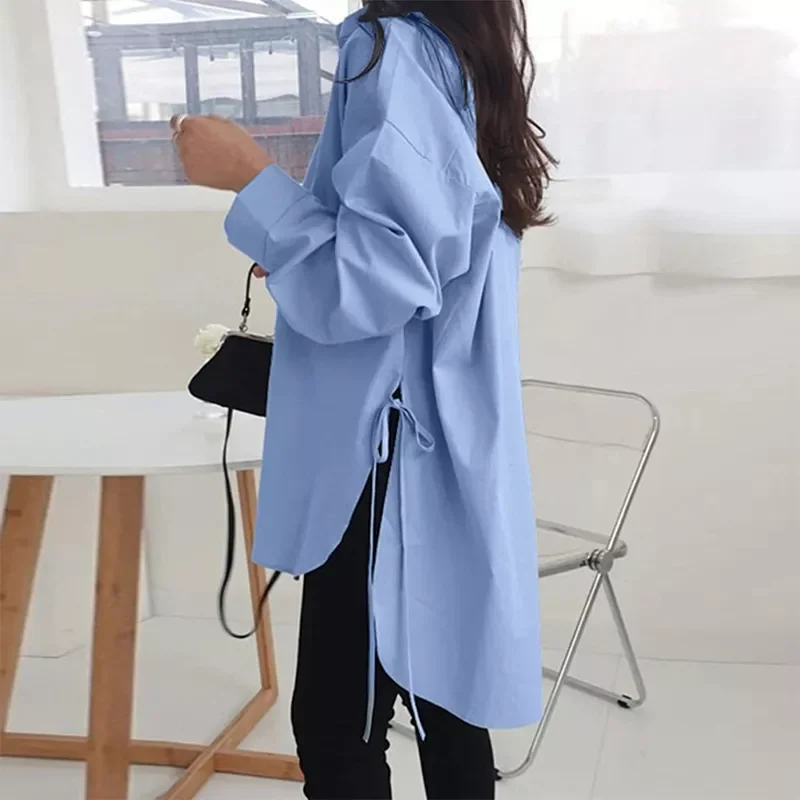 

New women traf shirtsroupas femininas blusas Casual Women Blouses Autumn Asymmetrical Long Shirts Fashion Loose Long Sleeve Wom