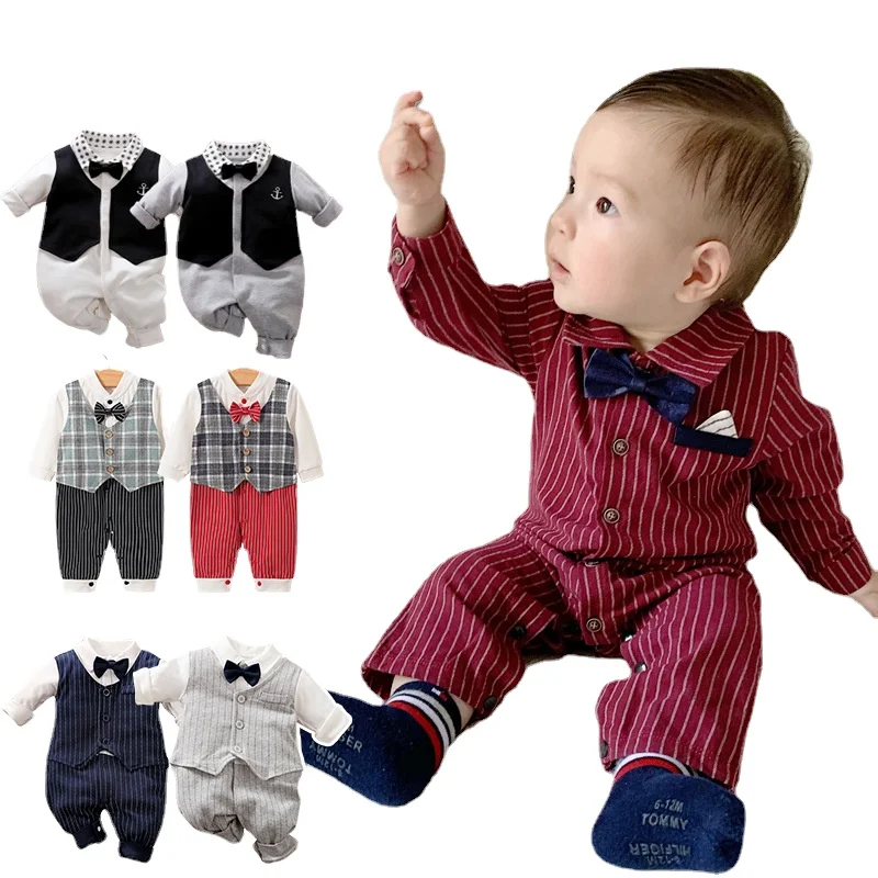

Одежда для новорожденных с длинным рукавом, весна-осень, мужской комбинезон с бантом для джентльмена, детский цельный костюм, реквизит для ф...