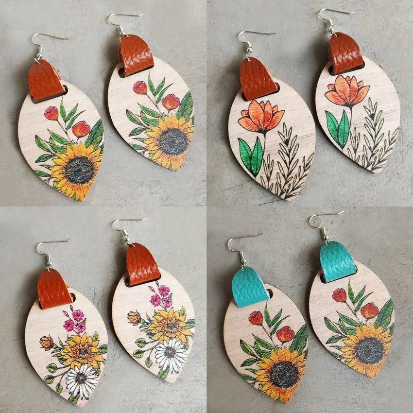 Серьги-подвески из натуральной кожи в стиле бохо с УФ-принтом