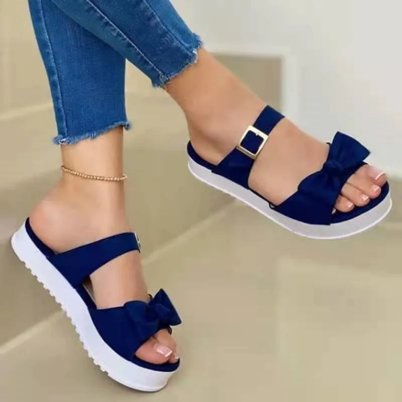 

Slippers Women Summer New 2022 Fashion Bow Flats Platform Sandals Woman Open Toe Flip Flops Outdoor Casual Beach Shoes Female