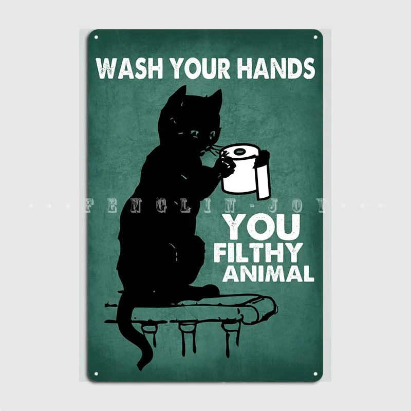 

Wash Your Hands Teal Cat Poster Metal Plaque Cinema Living Room Club Bar Retro Plaques Tin Sign Posters