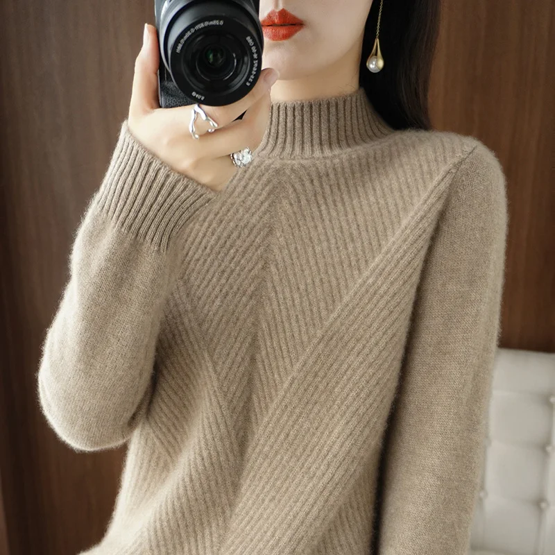 

Women's Cashmere Sweater 2022 Autumn And Winter New Style Twist Pile Collar Solid Color Pullover Women's Knitted Bottoming Shirt