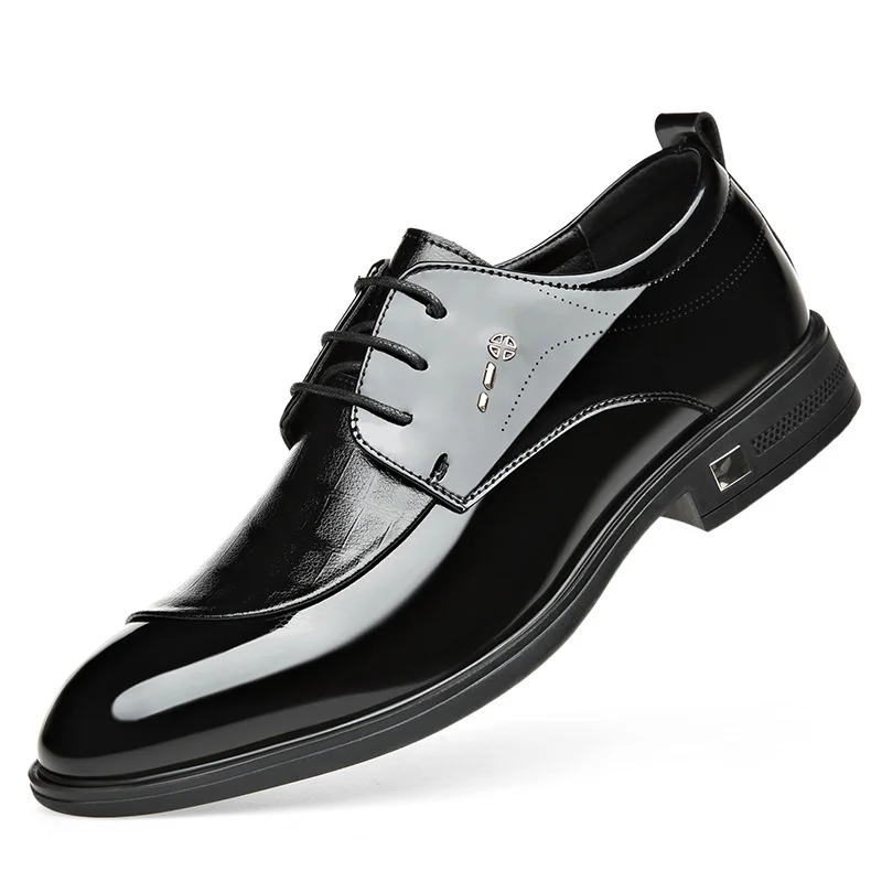 

New Men's Business Leather Shoes Paint Bright Leather Dress Men's Shoes Pointed Lace Up Wedding Shoes Black Leather Shoes