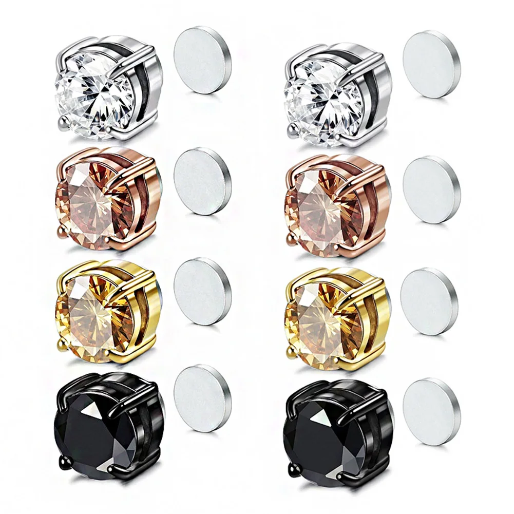 1PC Crystal Strong Magnetic Ear Stud Easy Use Clip Earrings For Women Men Punk Round Zircon Magnet Earrings Non Piercing Jewelry