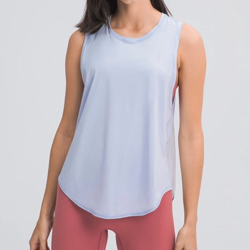 Luluwomen Solid Shirts Sports Nylon Sleeveless T-shirts Fitness Back Open Tank Top Breathable Quick Dry Vest Tee Running Blouse