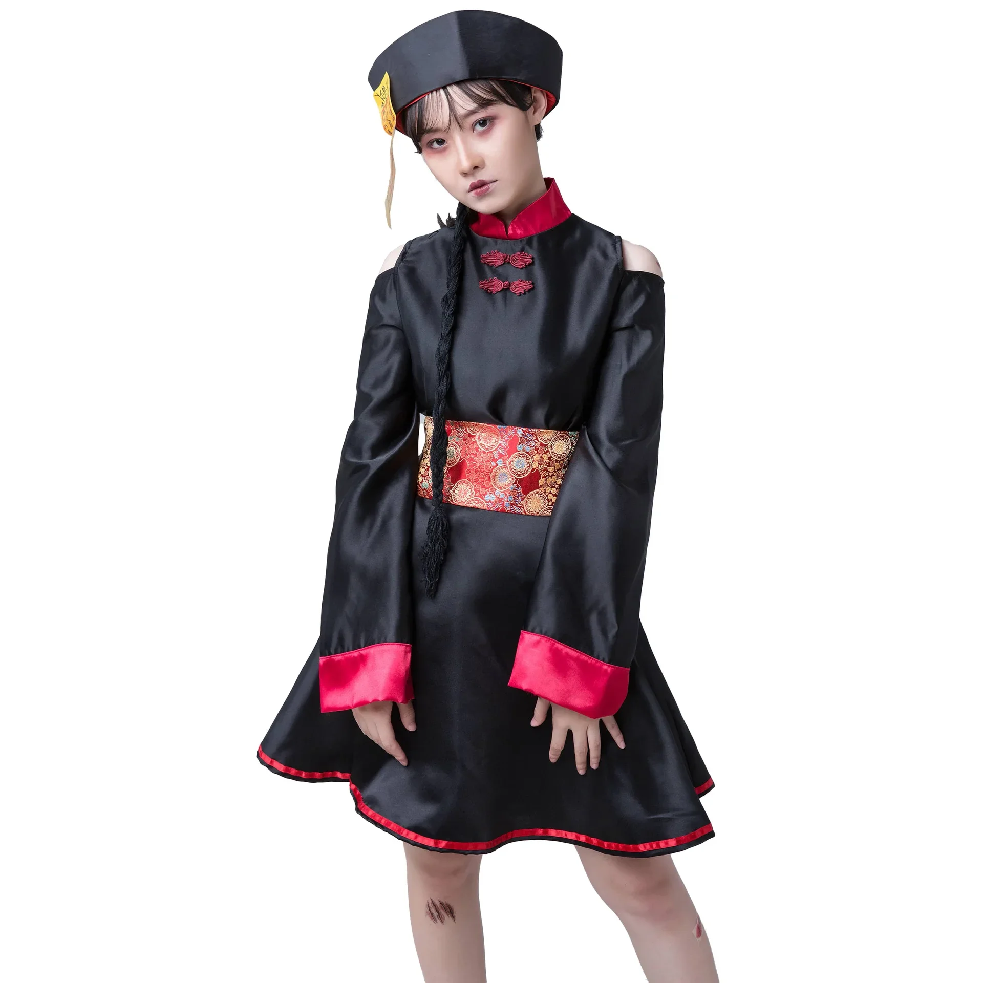 Зомби-вампир для девочек ретро-вышивка принт китайский труп карнавальный костюм