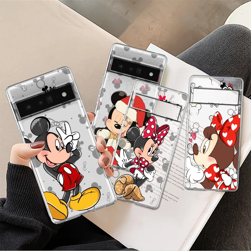 

Disney Mickey Minnie For Google Pixel 8 7 6 Pro 6a 5 5a 4 4a XL 5G Transparent Phone Case Cover Shell