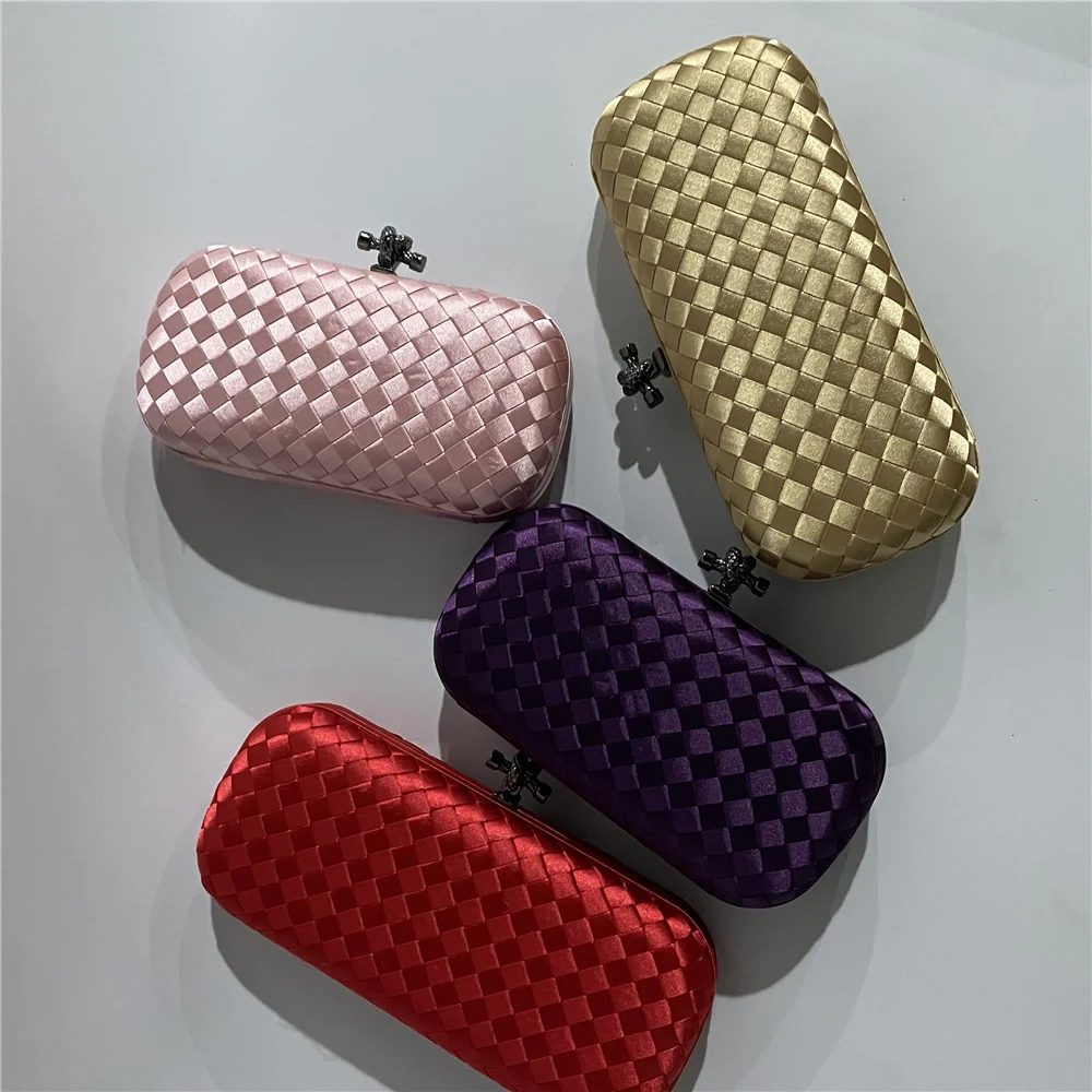 

2021 New Ribbon Weaving Knitting Retro Handmade Small Woven Braided Gold Red Clutch Bag Women Party Handbag Fashion Banquet
