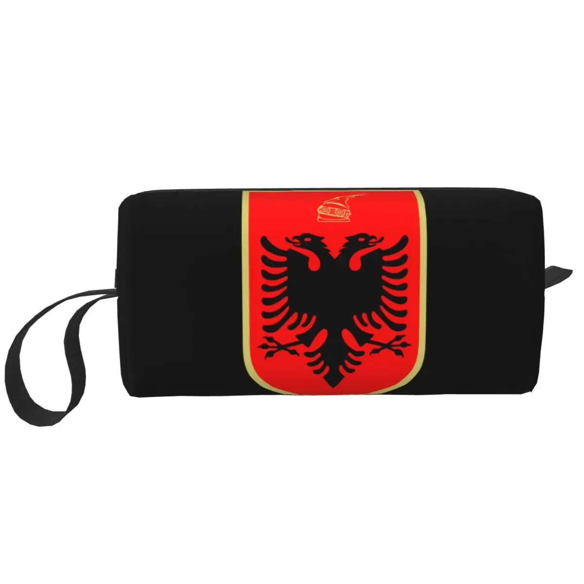 

Emblem Of Albania Eagle Toiletry Bag for Women Albanian Patriotic Cosmetic Makeup Organizer Ladies Beauty Storage Dopp Kit Case