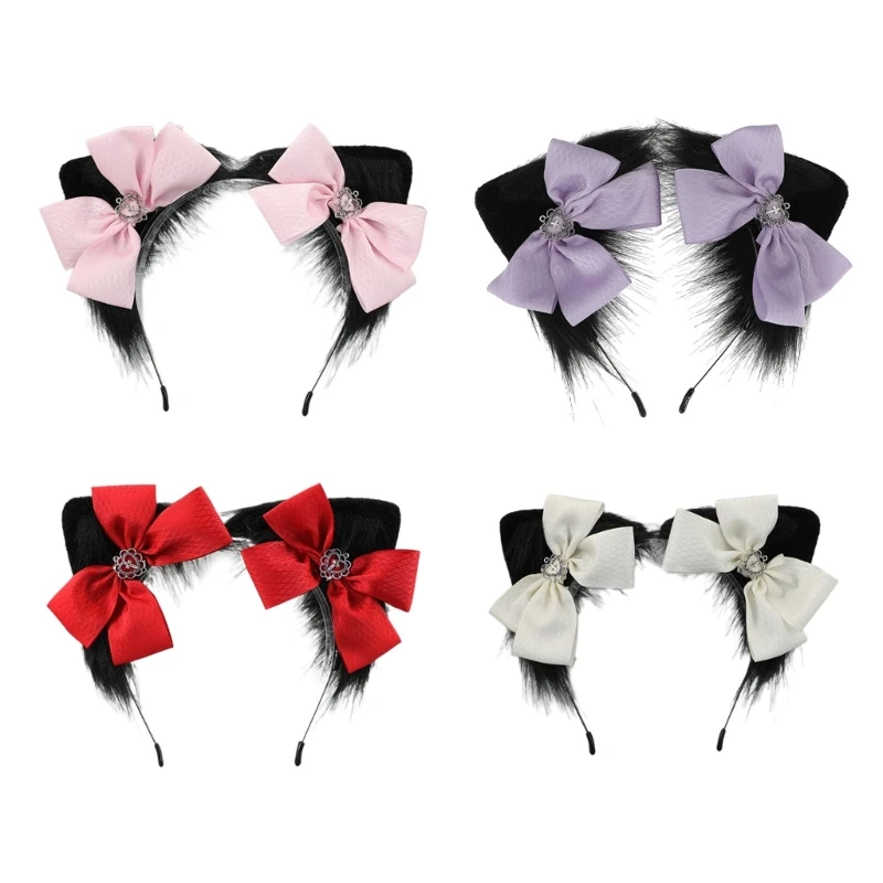 

634C Adult Kids Cute Cartoon Kitten Ears Shape Headband Plush Hair Hoop Makeup Taking Photo Christmas Party Headpieces