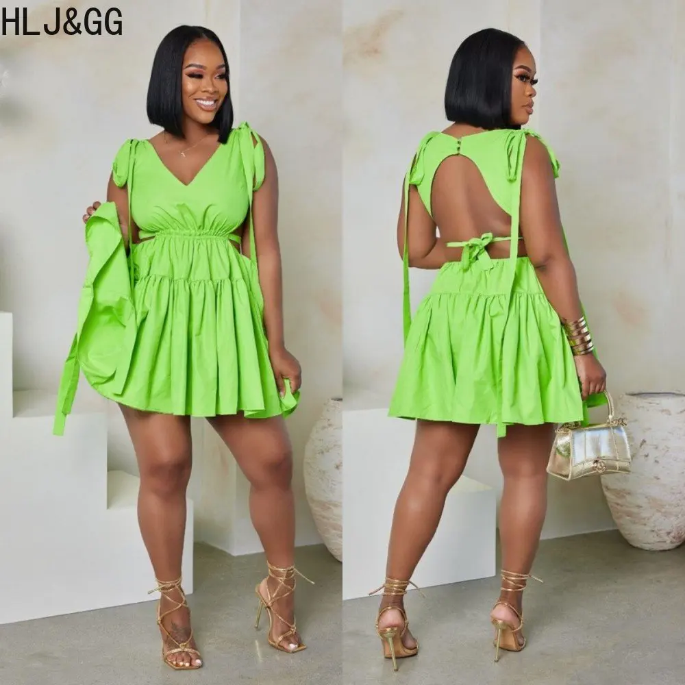 

Платье-Мини Летнее ТРАПЕЦИЕВИДНОЕ с открытой спиной и круглым вырезом