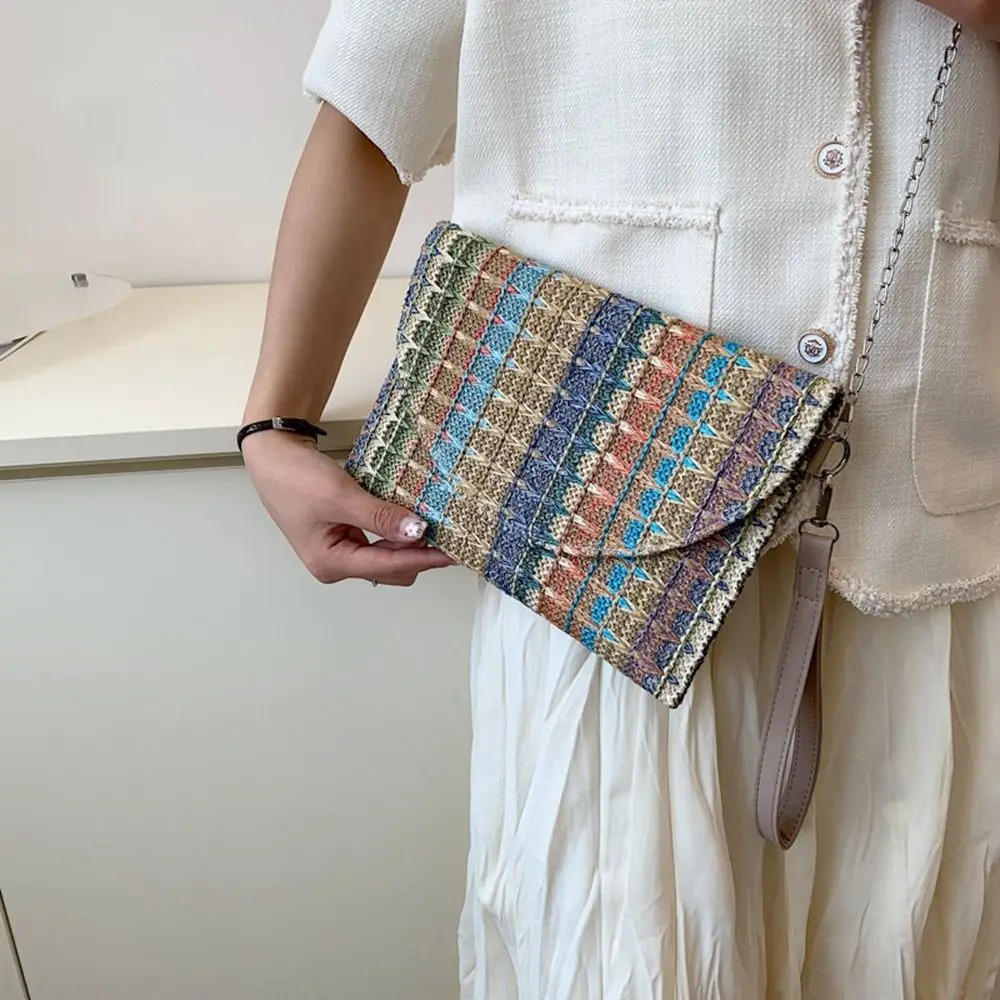 

PU Leather Travel Beach Bag Messenger Bag Chain Shoulder Bag Women Crossbody Bag Straw Envelope Bag Female Handbag