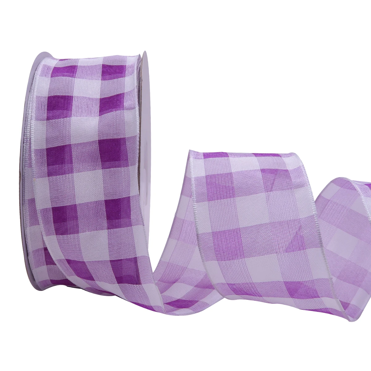 

5 10 25 Yards/Roll 38mm Purple White Plaid Organza Wired Edge Ribbon for Yard Decoration Gift Wrapping Accessories 2250