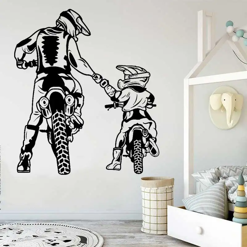 Motocross Wall Stickers Motorcycle Family Father Son Mountain Cross Country Racing Track Race Boys Room Decor Vinyl Decals Gifts