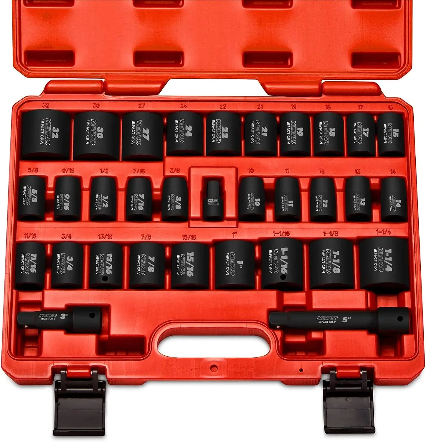 

1/2" Drive Master Socket Set, 32 Piece Shallow Socket Assortment | Standard SAE (3/8-Inch to 1-1/4-Inch) and Metric (10-32