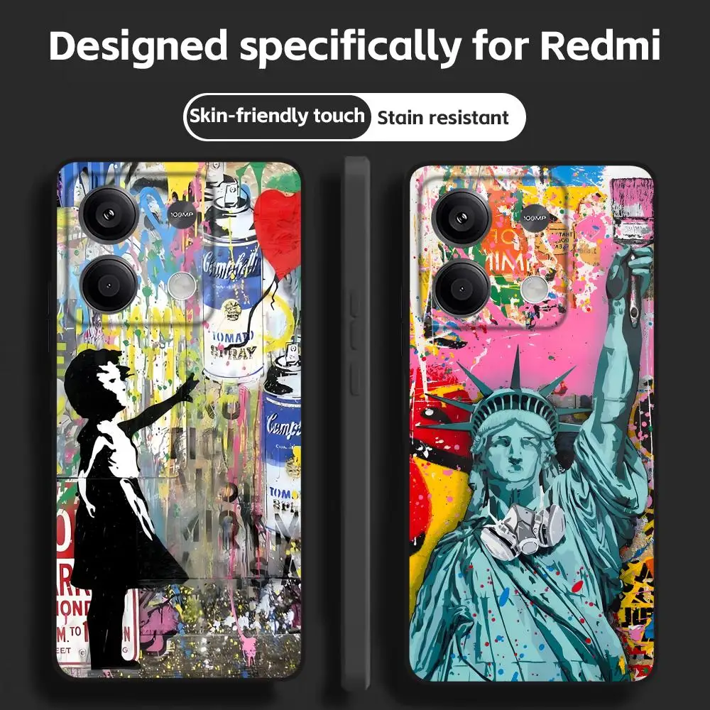 Фото Чехол для телефона с граффити Бэнкси для Redmi Note 14 13 12 11 Pro Plus S 5G 14C A3, мягкий черный чехол для телефона №1