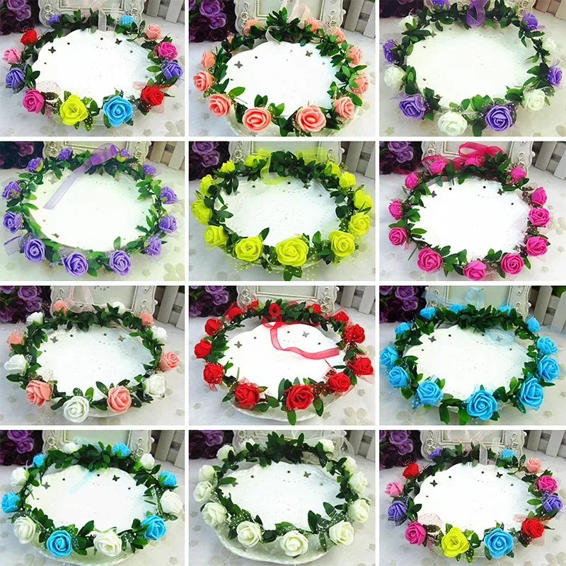 

Rose Carnations Peony Flower Halo Bridal Floral Crown Hair Band Wreath Mint Head Wreath Party Wedding Headpiece Bridesmaid