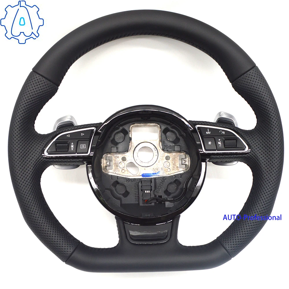 

For Audi A4 B8 Black leather semi perforated multifunction steering wheel