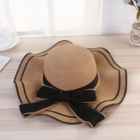 travel summer foldable straw hat with bow panama decor uv protection wide brim hat for women girls sun straw hat visor caps tlo1