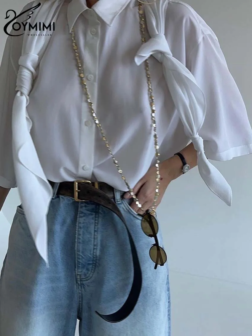 Повседневная белая женская рубашка Oymimi с отложным воротником элегантные