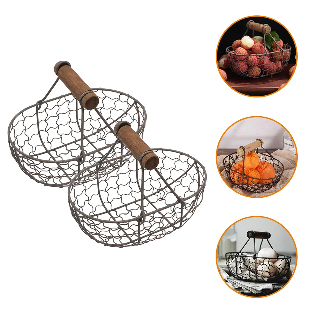 

2pcs Vintage Iron Storage Basket Hollow Iron Fruit Basket Bread Storage Holder Home Supplies