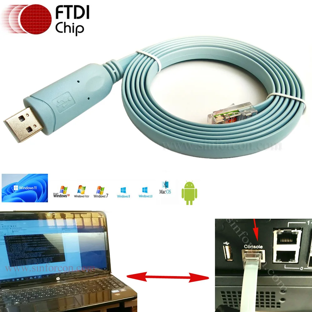 Консольный кабель 6ft FTDI USB RS232 к RJ45 для маршрутизаторов Juniper Huawei 3com Cisco H3C