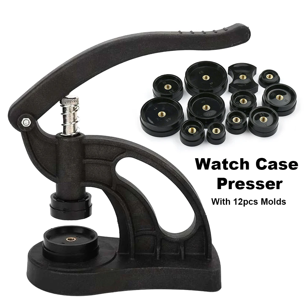 Watch Case Press tool with 12 Dies Watchmaker repair tools kit 13pcs/set watch case closer front back case cover pressing tools
