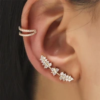 kotik gold color cz stone leaves ear cuff non piercing clip earrings for women men fake cartilage trend jewelry