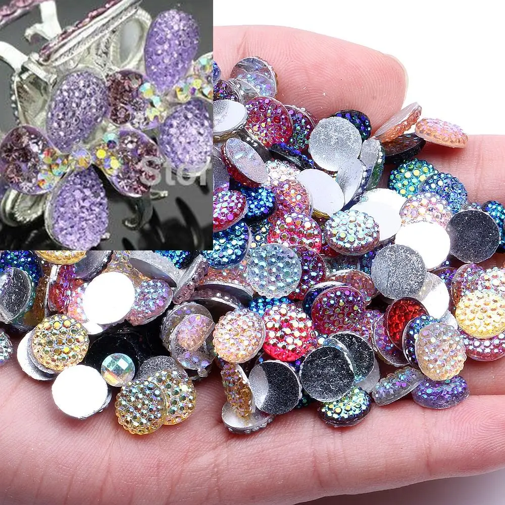 

8mm 500pcs AB Colors Round Shape Resin Flatback Rhinestones Use Glue DIY Crafts Jewelry Making Wedding Garment Shoes Decorations