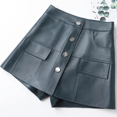 2022 Leather Culottes Women's New Fashion Autumn and Winter High-waisted Slim A-line Wide-leg Leather Shorts J4