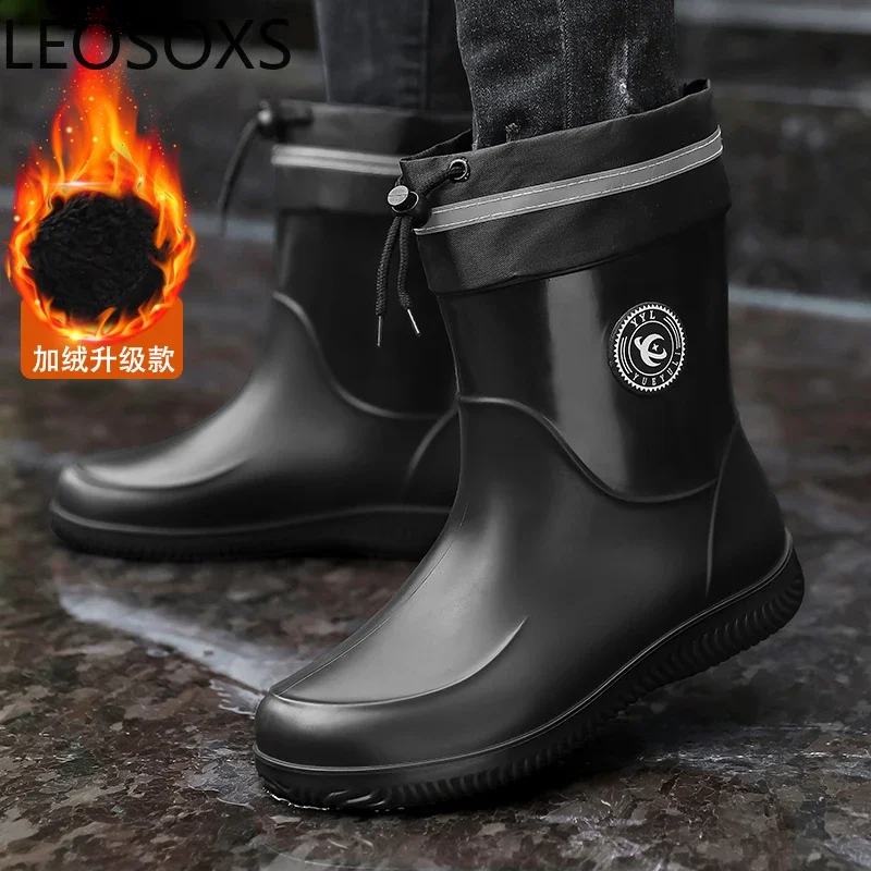Водонепроницаемая мужская обувь бархатные утепленные мужские резиновые сапоги