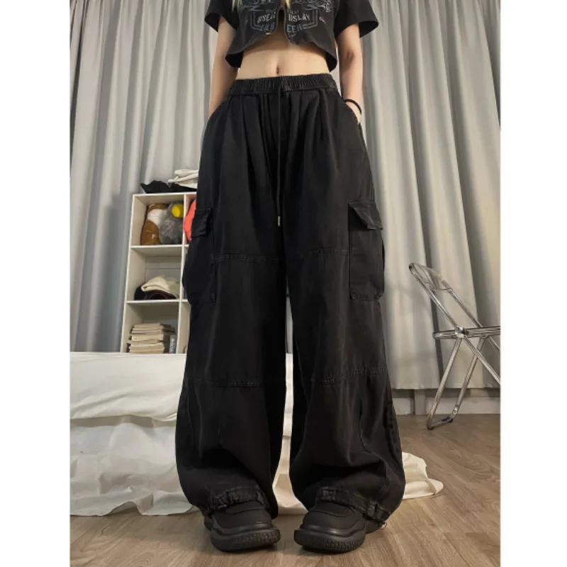 Cargo Pants Women Clothing High Street Waistband Vintage Washed High Waisted Jeans Woman Casual Wide Leg Baggy Jeans Women