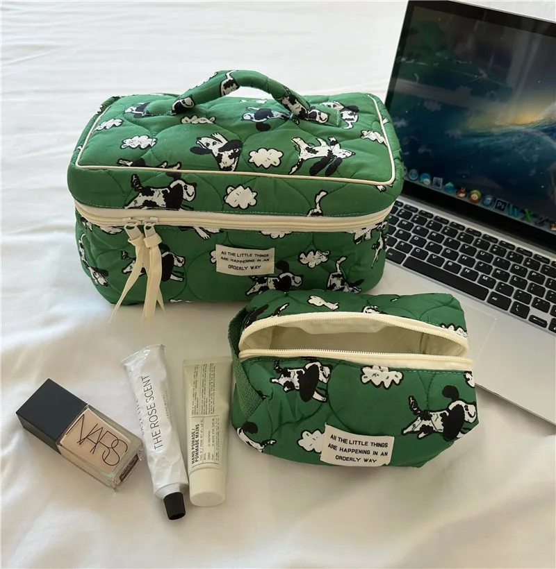 

Cute Dog Sheep Pattern Cotton Wash Bag Flap Storage Bags Portable Soft Large Capacity Makeup Pouch with Zipper