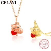 celayi necklace for women s925 sterling silver cat sandblasting design necklace cute girl heart clavicle chain necklace jewelry