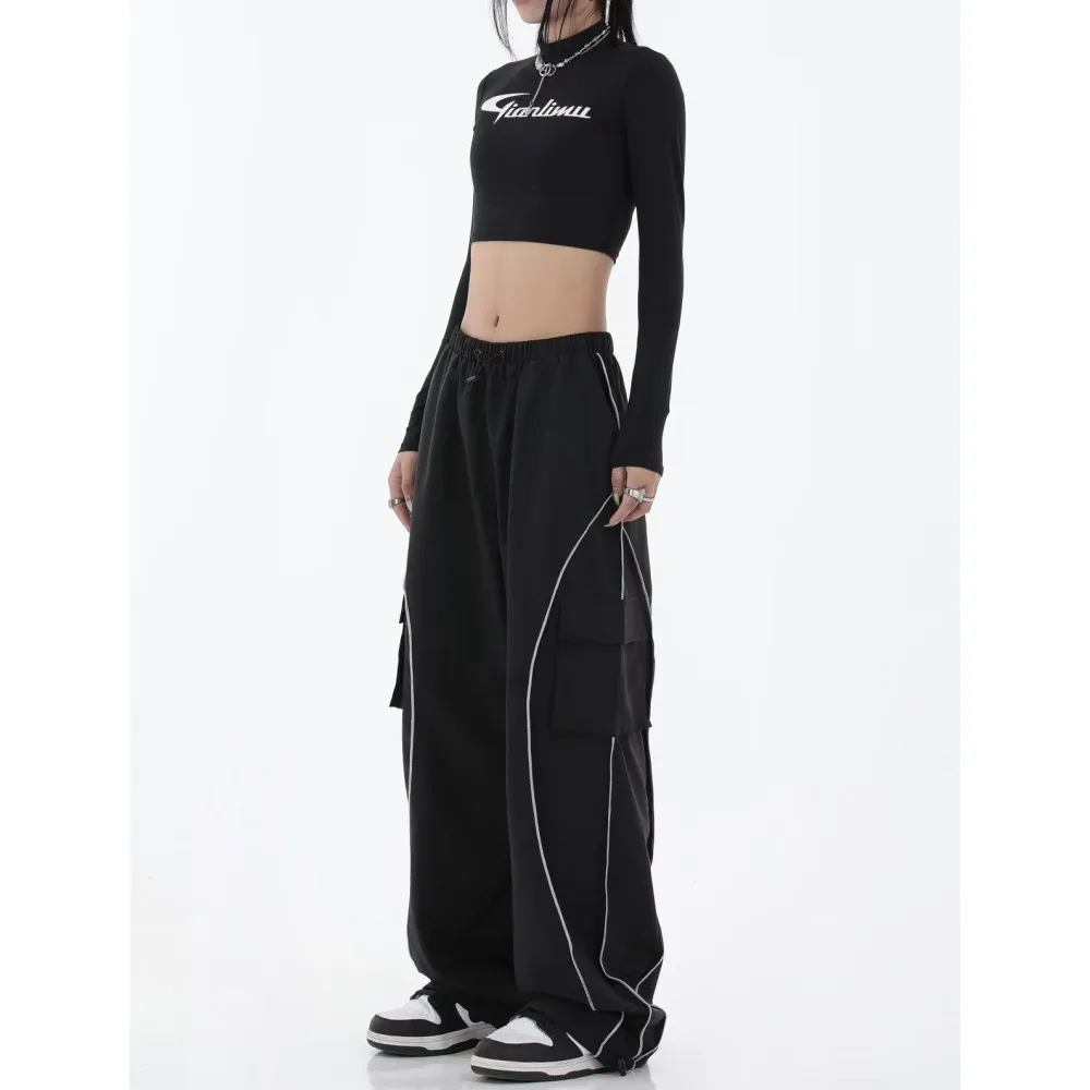 

Y2K женская черная уличная одежда Techwear карго корейский Харадзюку парашютные тренировочные брюки мужские спортивные штаны с широкими штанинами джоггеры брюки одежда