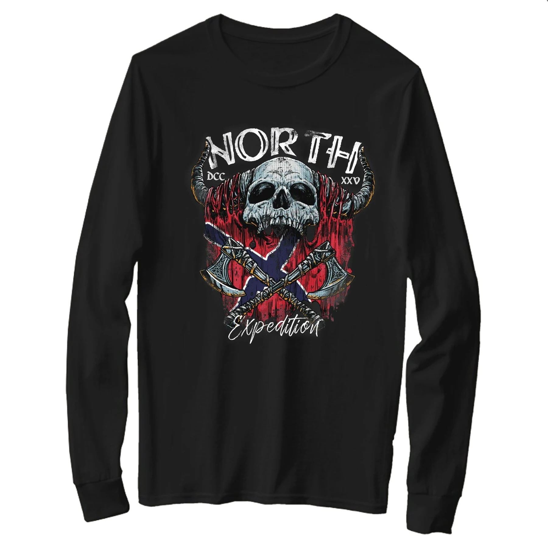 

Norway Flag Nordic Vi kings Skull Valhalla T-Shirt 100% Cotton O-Neck Long Sleeve Casual Mens T-shirt Size S-3XL