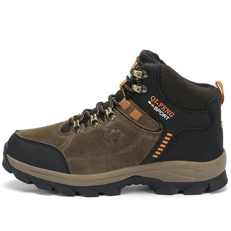 Winter Genuine Leather Hiking Boots Men Outdoor Trekking Sneakers Warm Fur Non Slip Mens Hunting Boots Waterproof Climbing Shoes