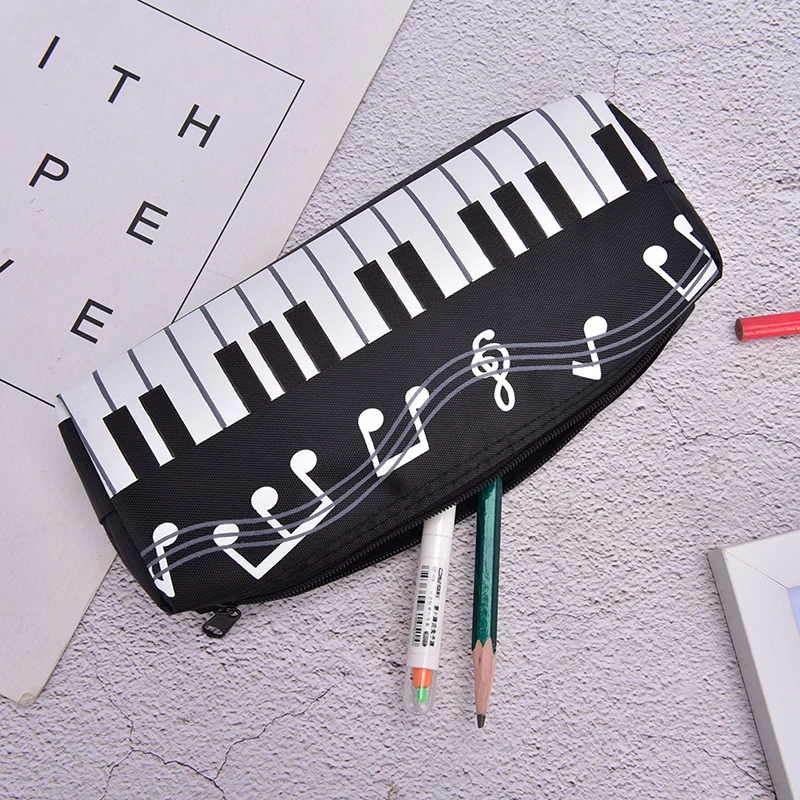Creative Music Notes Piano Keyboard Pencil Case Canvas Pen Bags Large Capacity Stationery Office School Supplies