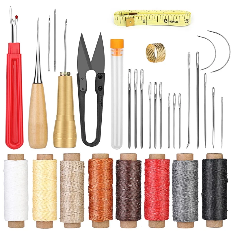 

Leather Stitching Kit For Beginners Leather Repair Kit Leather Sewing Awl Leather Needle And Waxed Thread For Handsewing