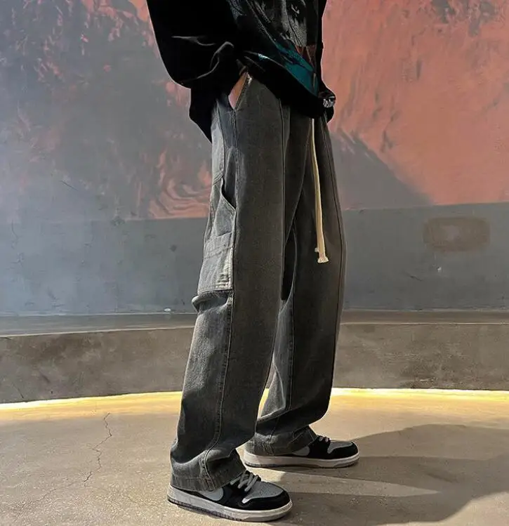 European And American High Street Pants Men's Retro Jeans Straight Loose Trousers Harajuku Jeans