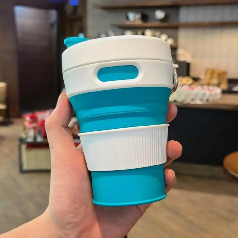 

450ML Folding Cup Retractable Cup Silicone Portable Teacup Outdoor Travel Coffee Telescopic Drinking Mug With Lid And Straw