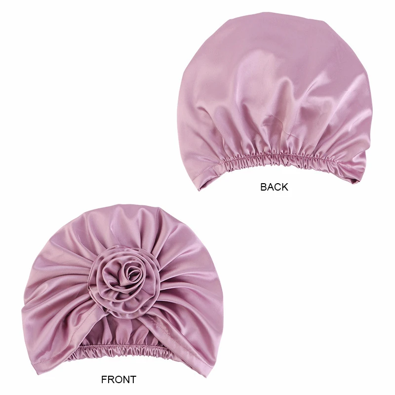 Flower Silk Satin Muslim Women Hijab Night Sleep Chemo Cap Turban Elastic Beanie Indian Hair Care Hat Femme Headwear Cover Wraps