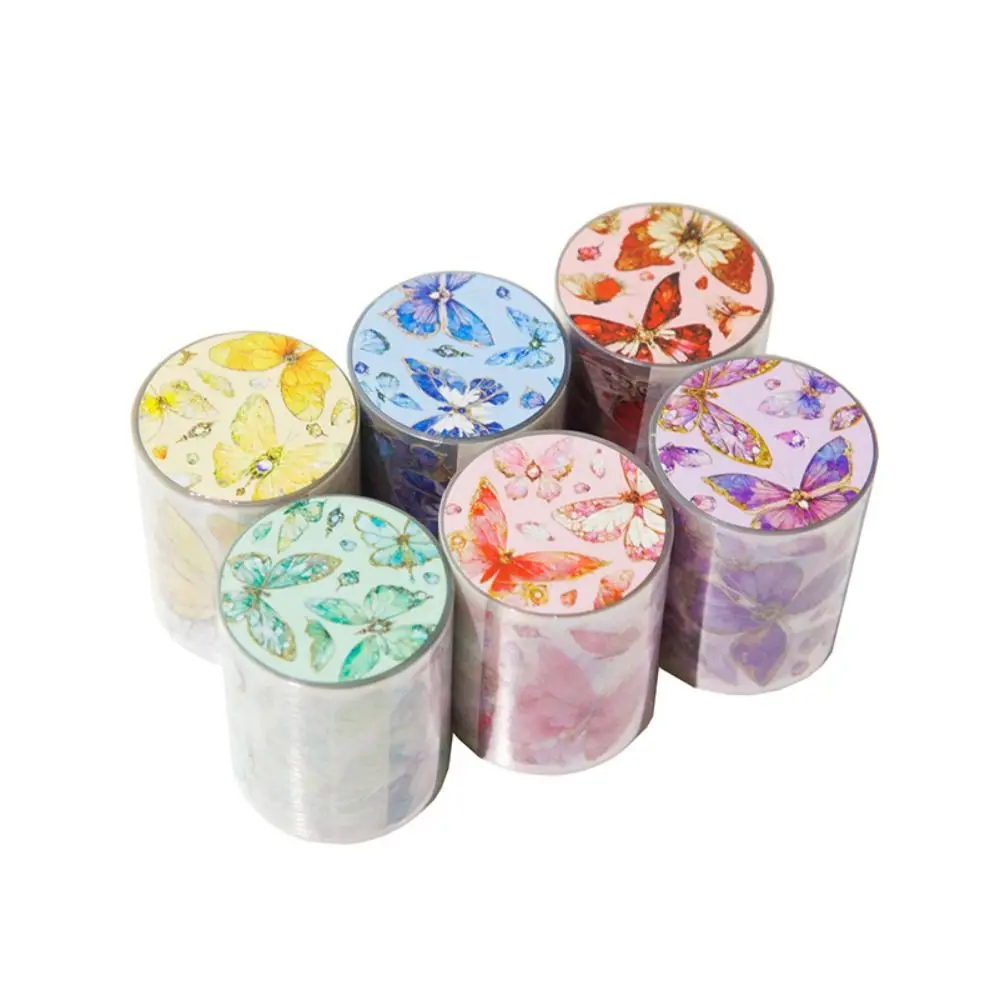 

Ins 50mm*2m Simple Girly Heart Aesthetic Tape Shiny Handmade Collage Tape Bling Butterfly Collection Masking Tape