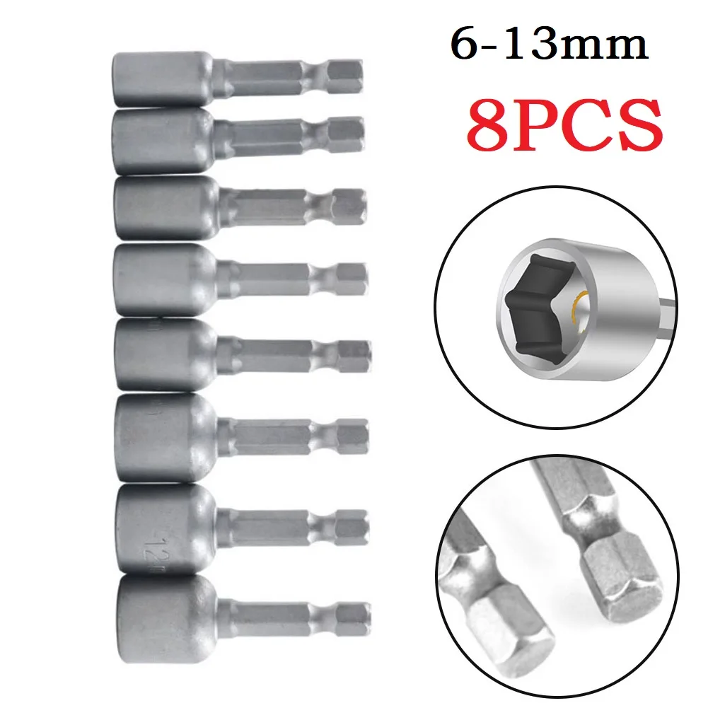 

8pcs Magnetic Nut Driver 6-13mm 1/4inch Shank Socket Adapter Hex Drill Bit Torque Wrench For Power Drills Drivers