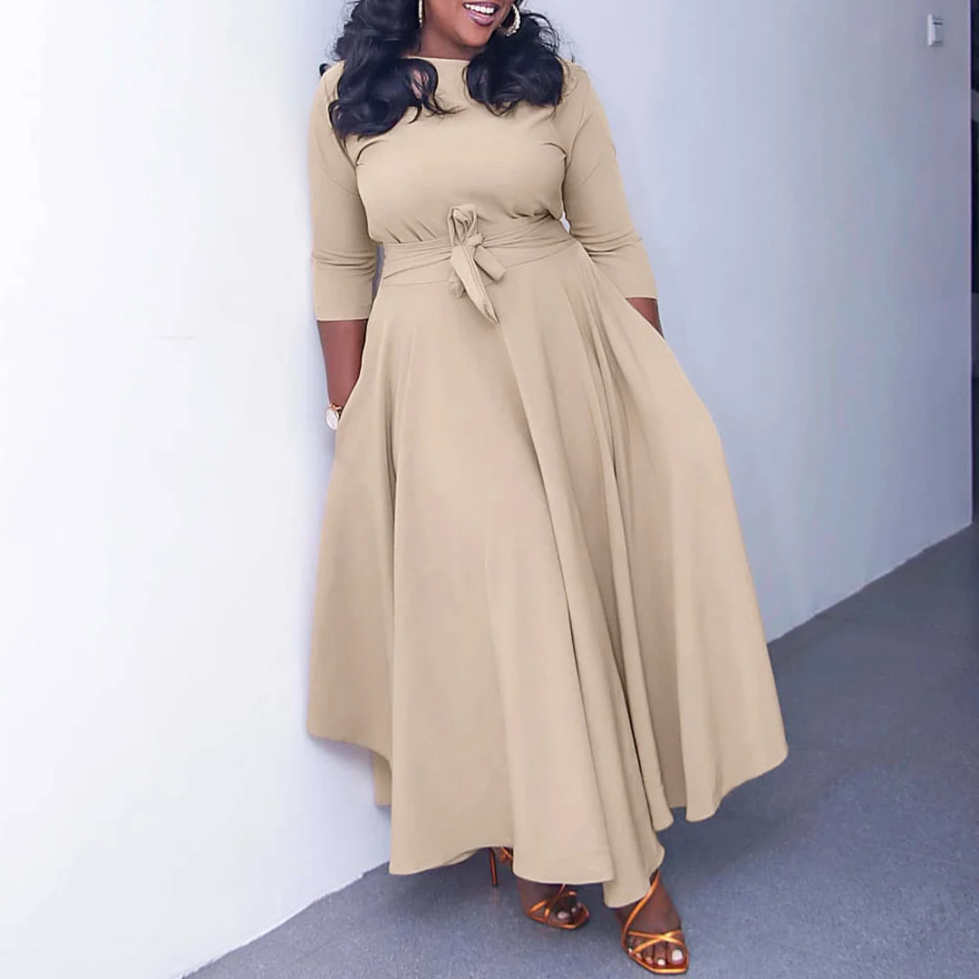 Plus Size Women Clothing 2023 New Fashion Spring Temperament Strap Large Long Dress Solid Color Elegant Casual Female Clothes